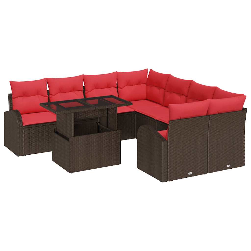 Ensemble de canapé de jardin 9 pcs Marron polyrotin