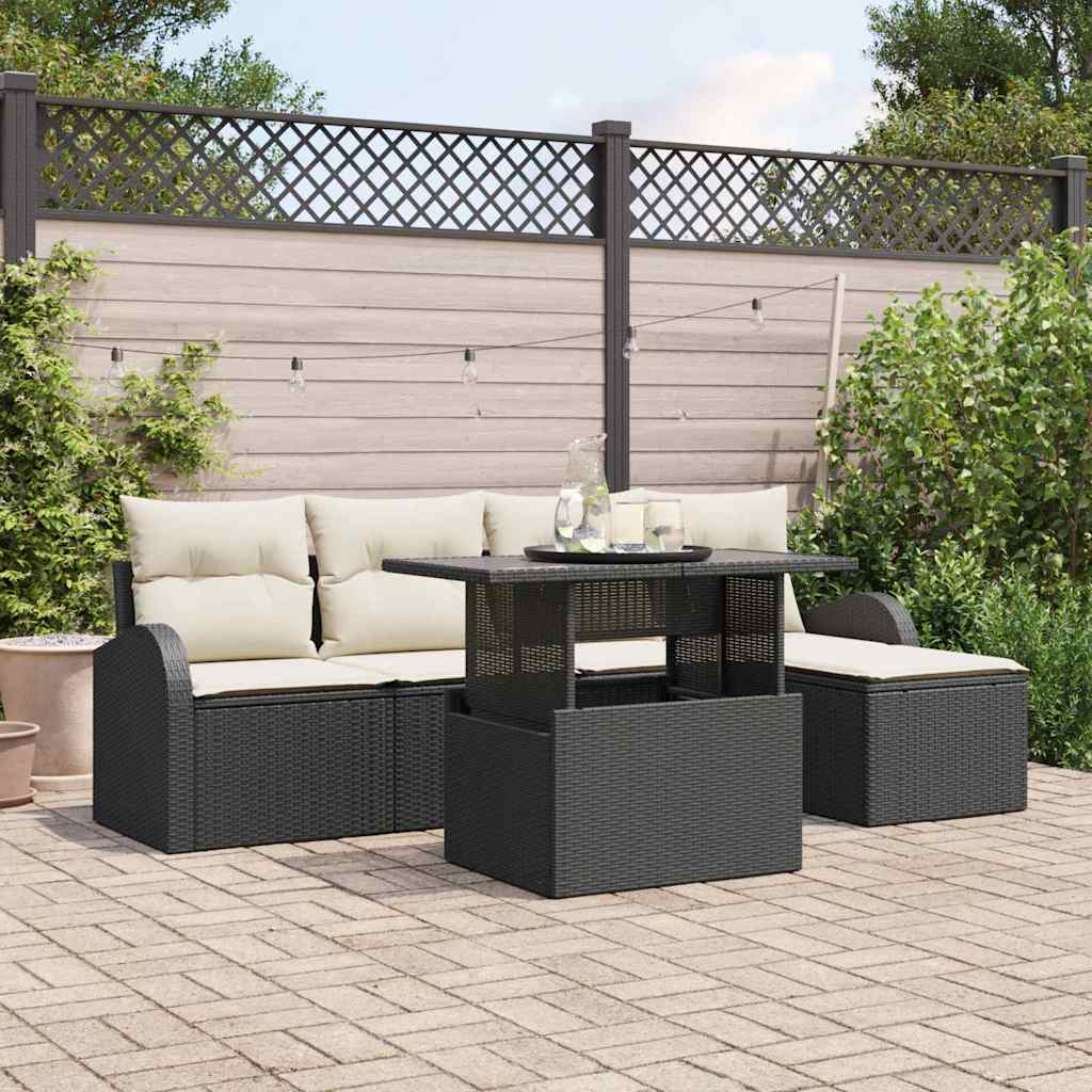 Ensemble de canapé de jardin 6 pc Noir polyrotin