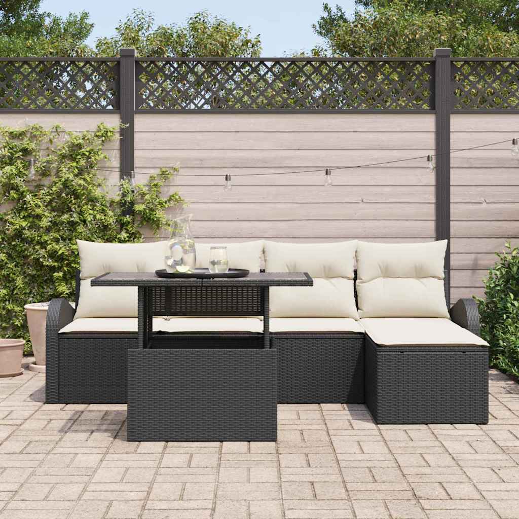 Ensemble de canapé de jardin 6 pc Noir polyrotin
