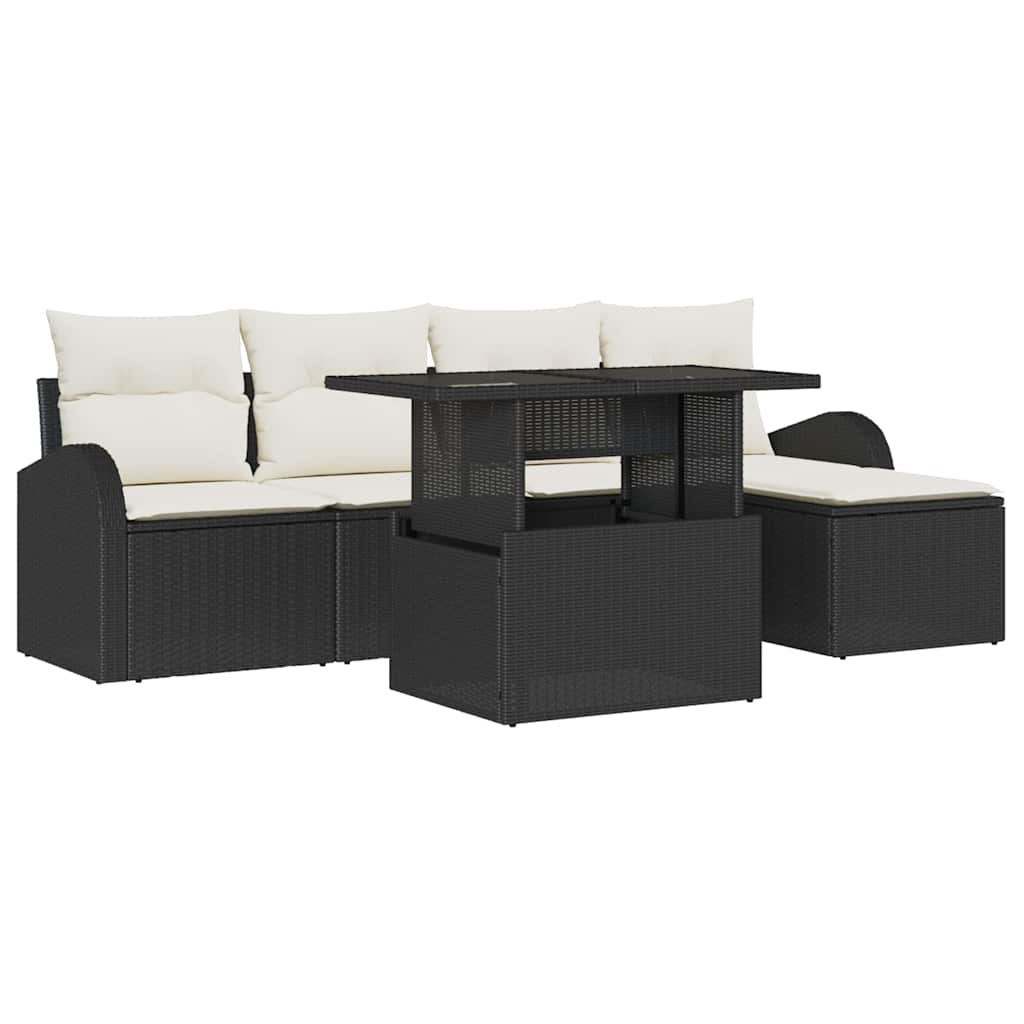 Ensemble de canapé de jardin 6 pc Noir polyrotin