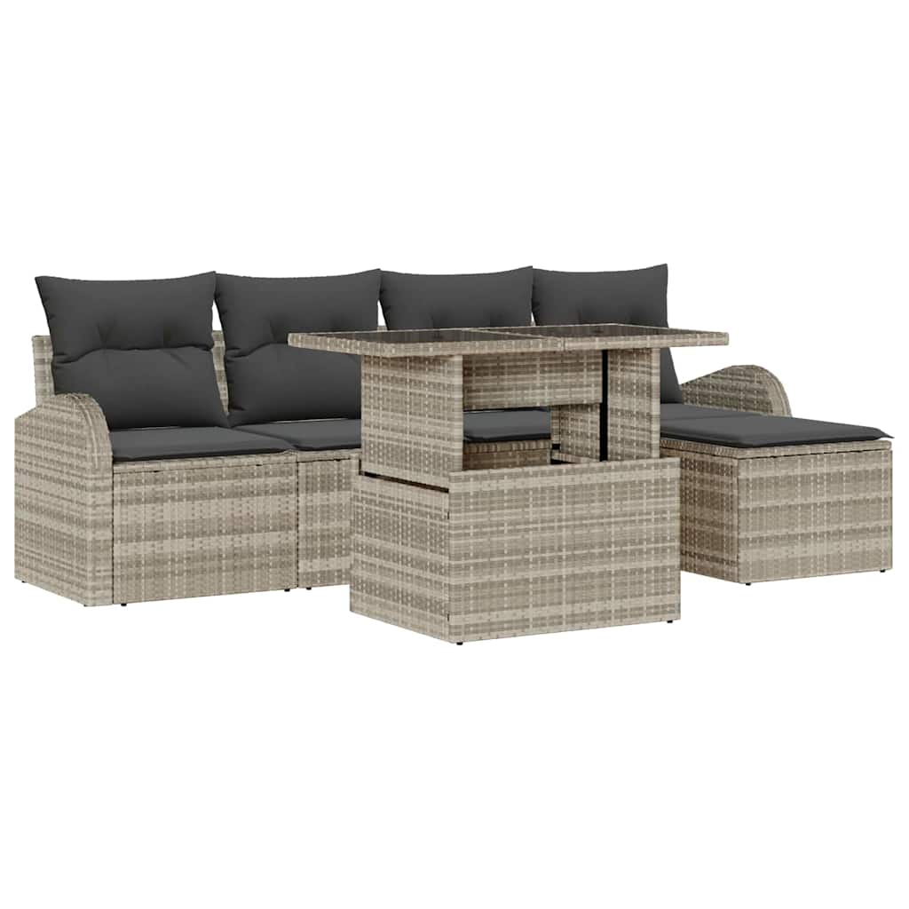 Ensemble de canapé de jardin 6 pcs Gris clair polyrotin