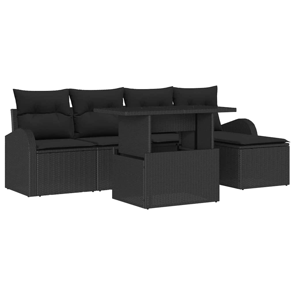 Ensemble de canapé de jardin avec coussin 6 pcs Noir polyrotin