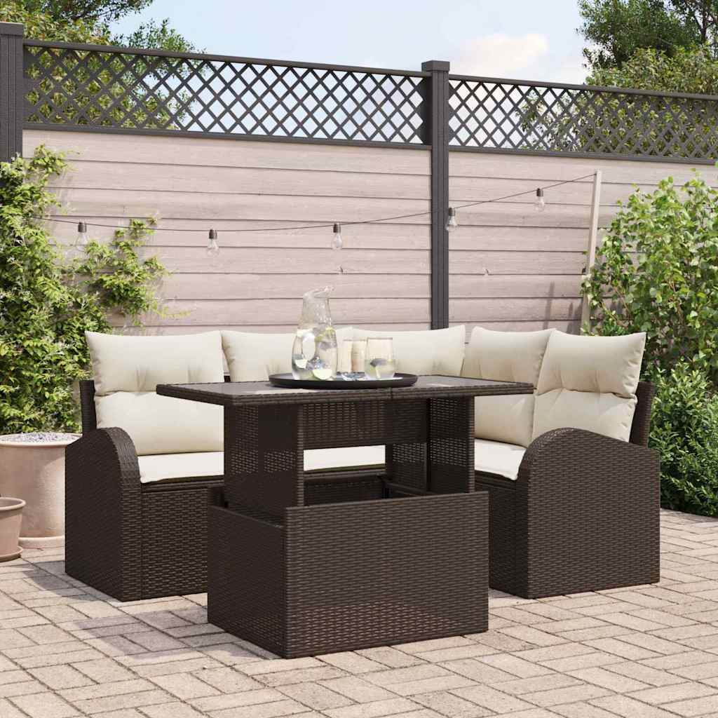 Ensemble de canapé de jardin 5 pcs Marron Poly rotin - XIOS