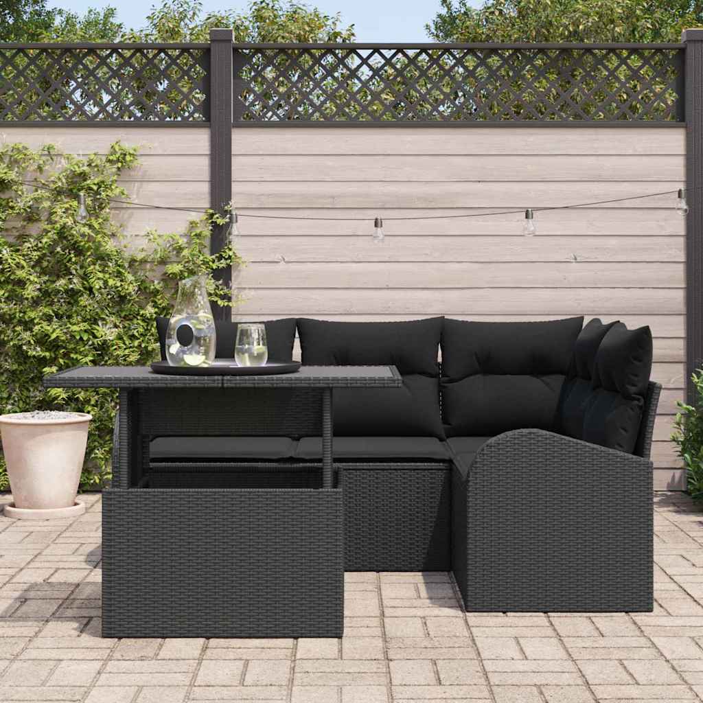 Ensemble de canapé de jardin avec coussin 5 pcs Noir Poly rotin
