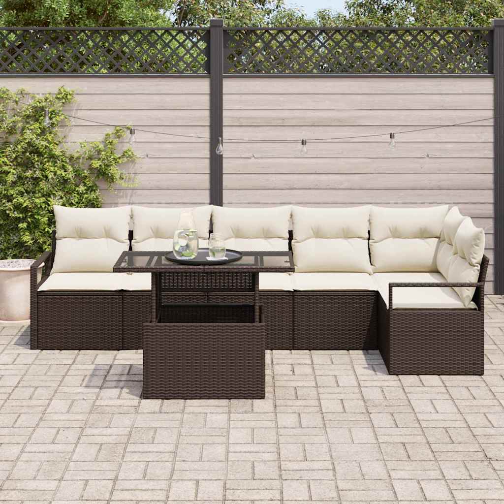 Ensemble de canapé de jardin 7 pcs Marron Poly rotin