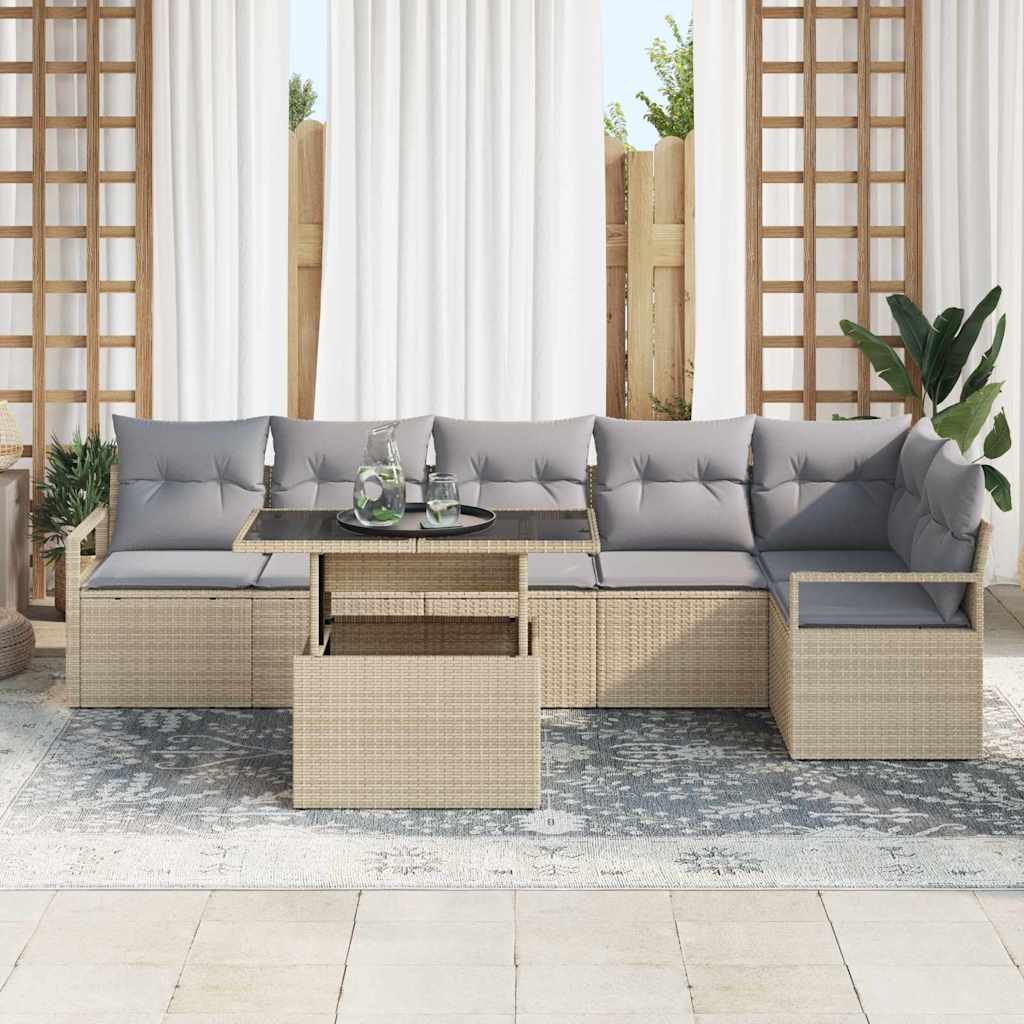 Ensemble de canapé de jardin 7 pcs Beige Poly rotin