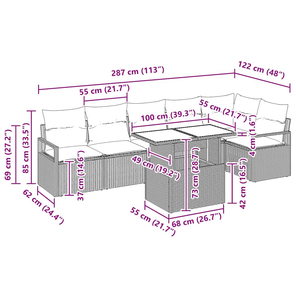 Ensemble de canapé de jardin 7 pcs Beige Poly rotin