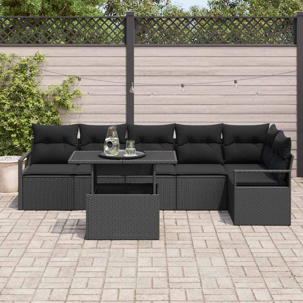 Ensemble de canapé de jardin avec stockage 7 pcs Noir polyrotin