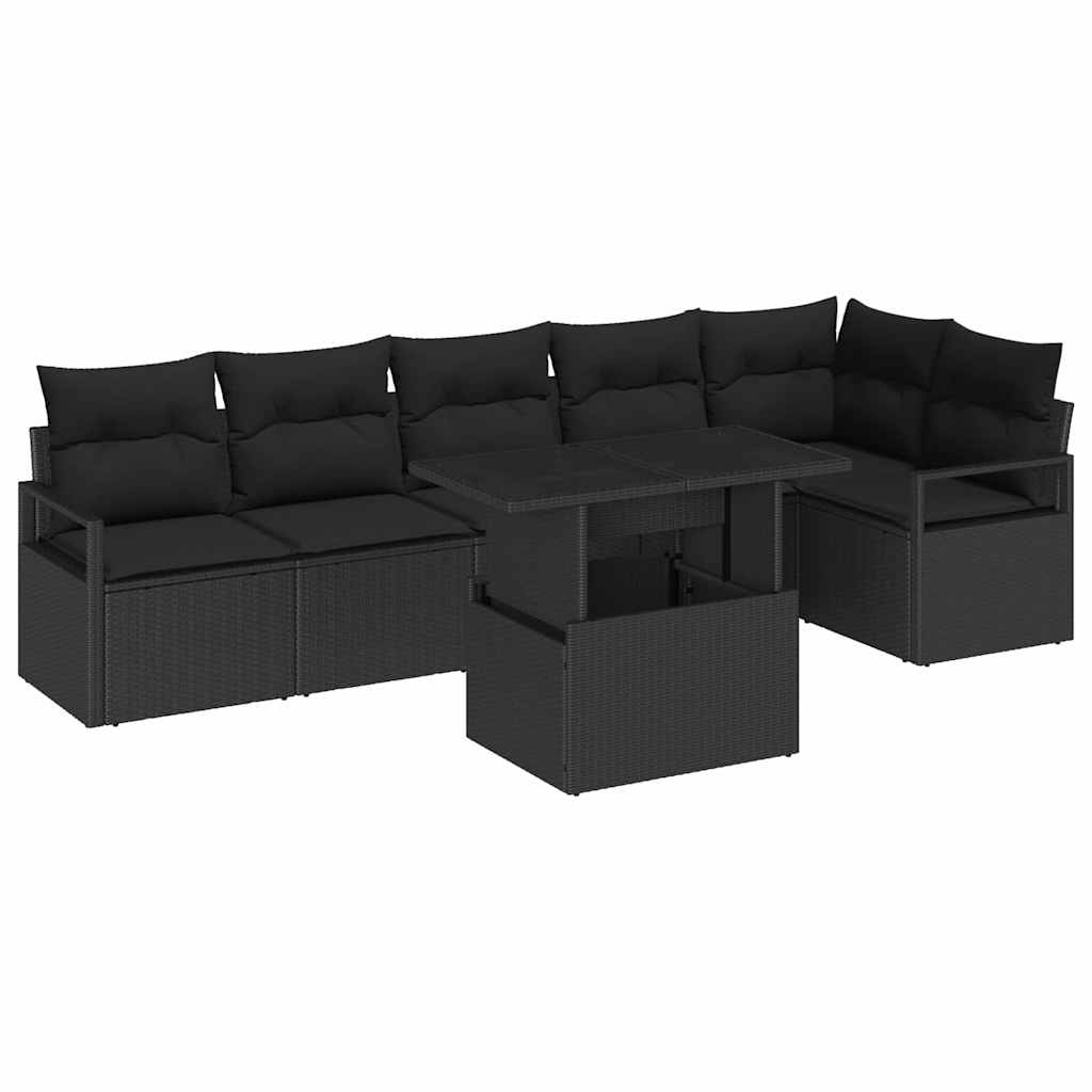 Ensemble de canapé de jardin avec stockage 7 pcs Noir polyrotin