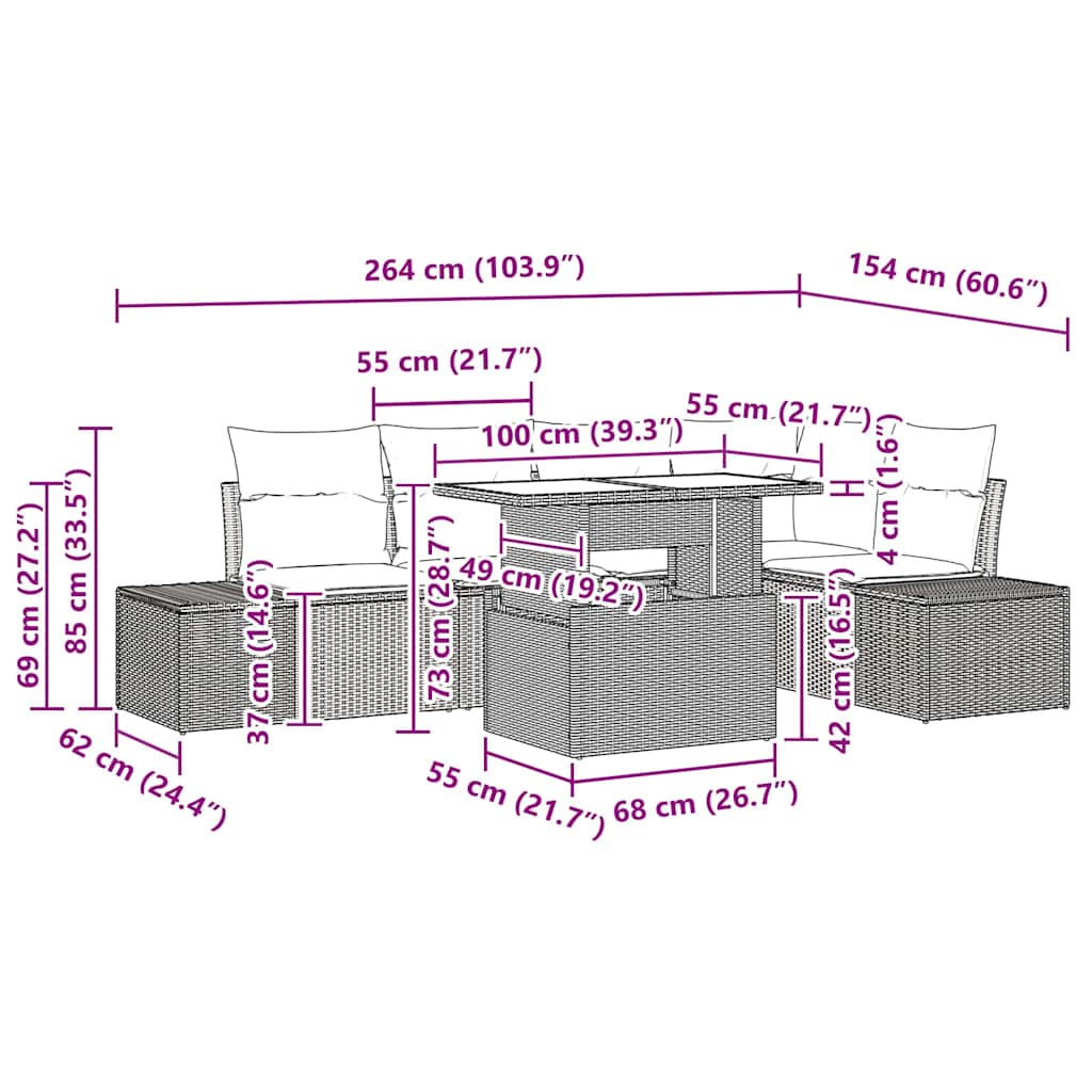 Ensemble de canapé de jardin 6 pcs Marron Poly rotin