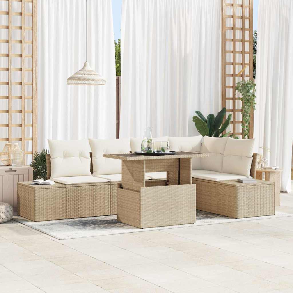 Ensemble de canapé de jardin avec coussin 6 pcs Beige polyrotin