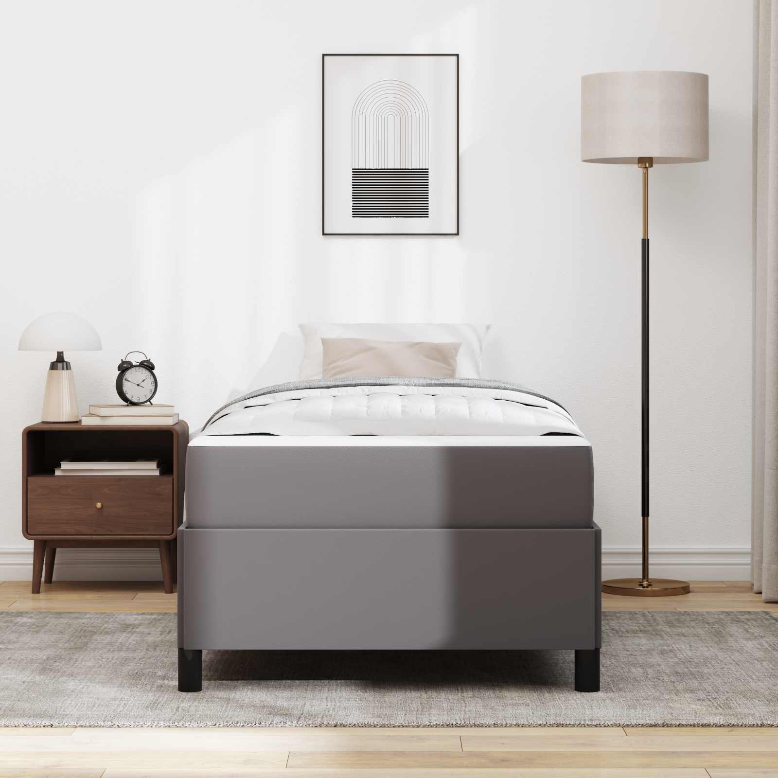 Cadre de lit avec matelas Gris 80 x 200 cm tissu - XIOS