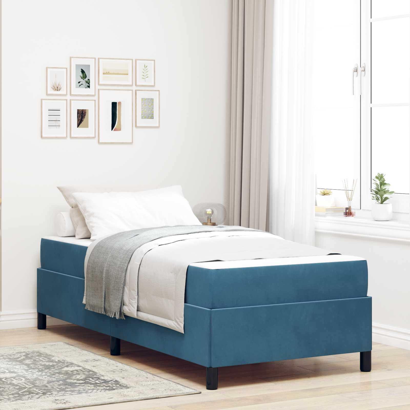 Cadre de lit avec matelas Bleu foncé 80 x 200 cm tissu - XIOS