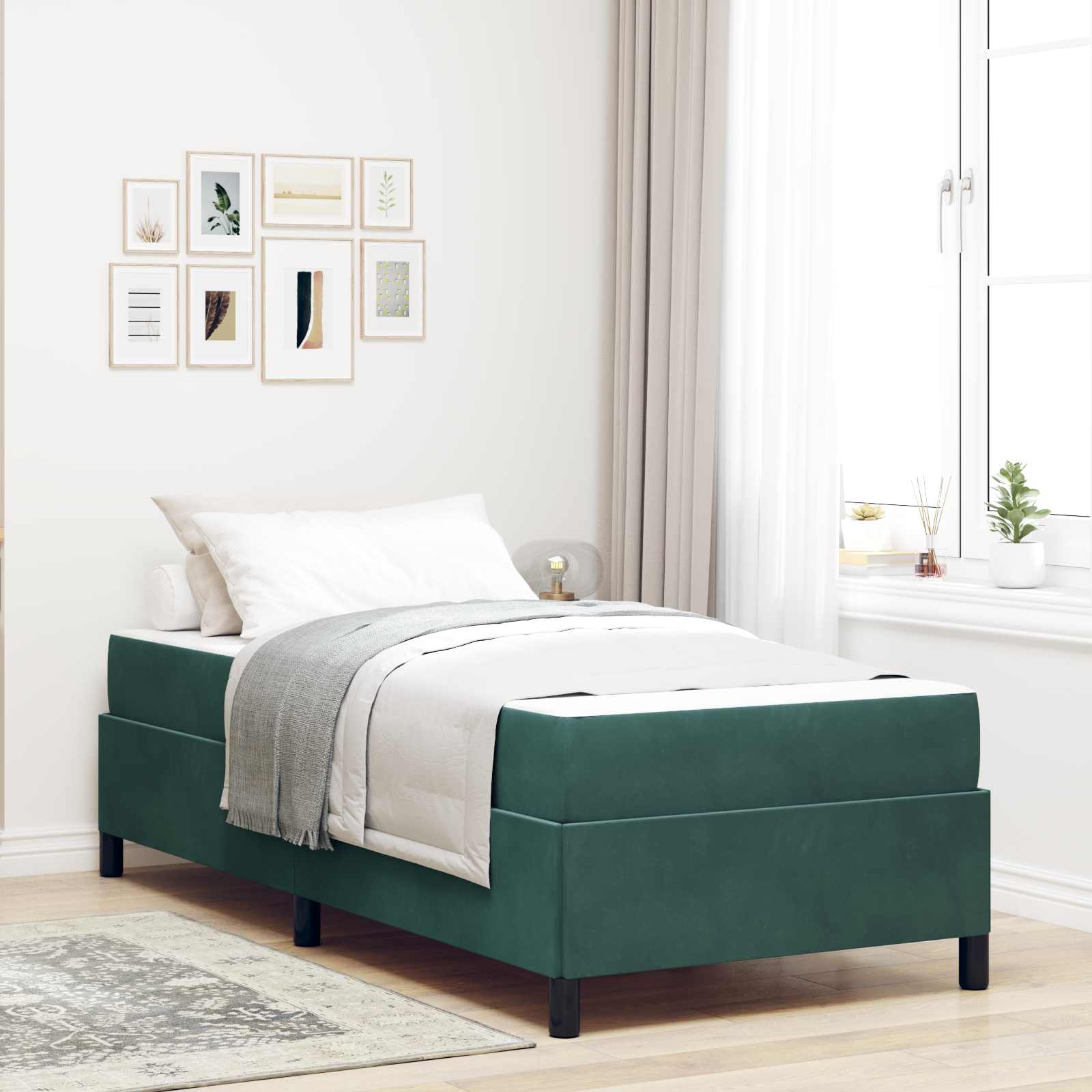 Cadre de lit avec matelas Vert foncé 90 x 190 cm tissu - XIOS