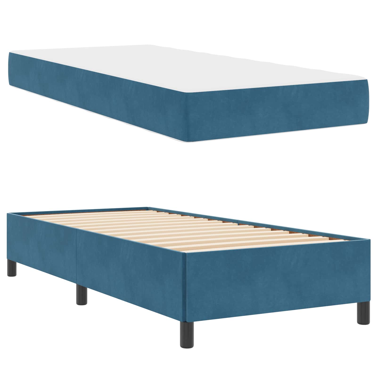 Cadre de lit avec matelas Bleu foncé 90 x 190 cm tissu - XIOS
