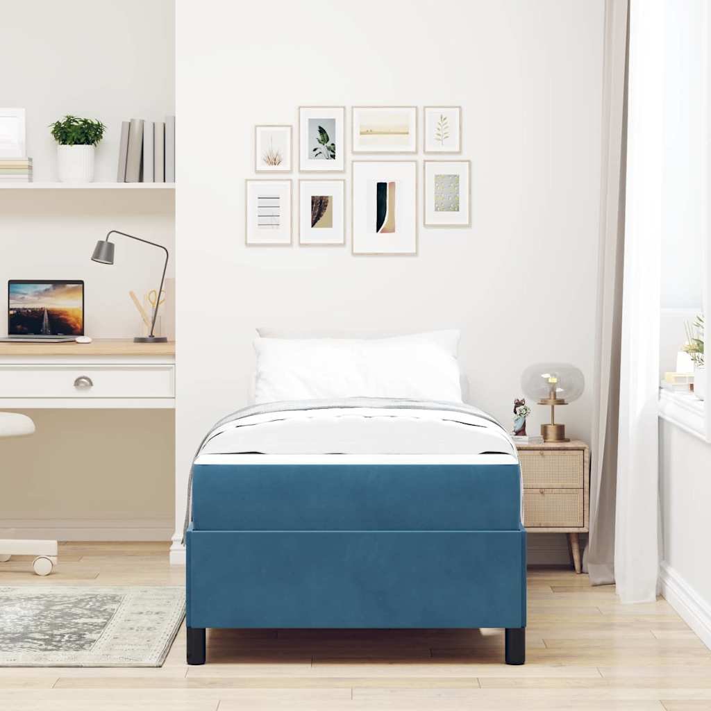 Cadre de lit Autre Bleu foncé et blanc 90 x 200 cm Velours