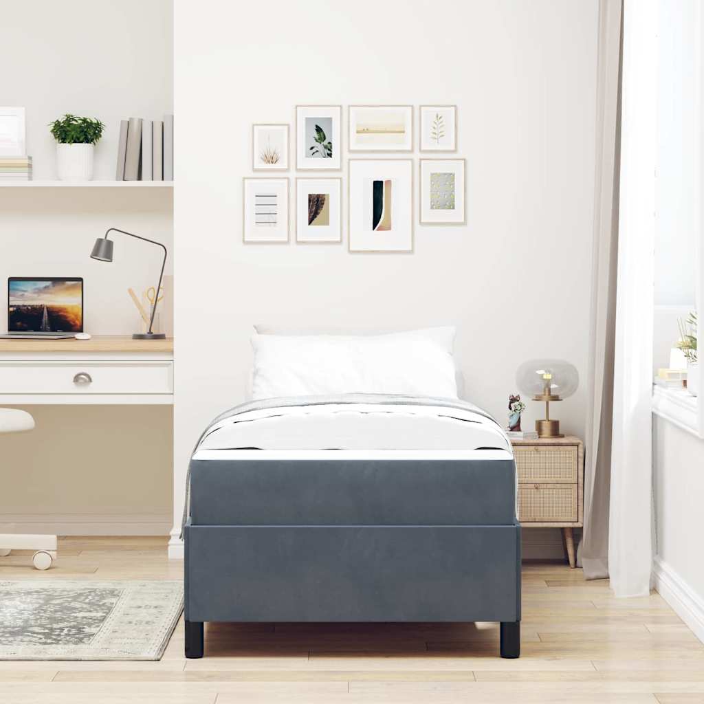 Cadre de lit avec matelas Gris foncé 100 x 200 cm tissu - XIOS