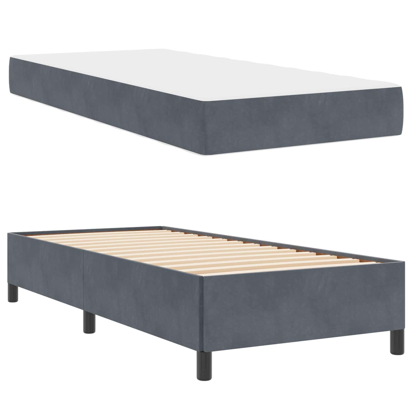 Cadre de lit avec matelas Gris foncé 100 x 200 cm tissu - XIOS
