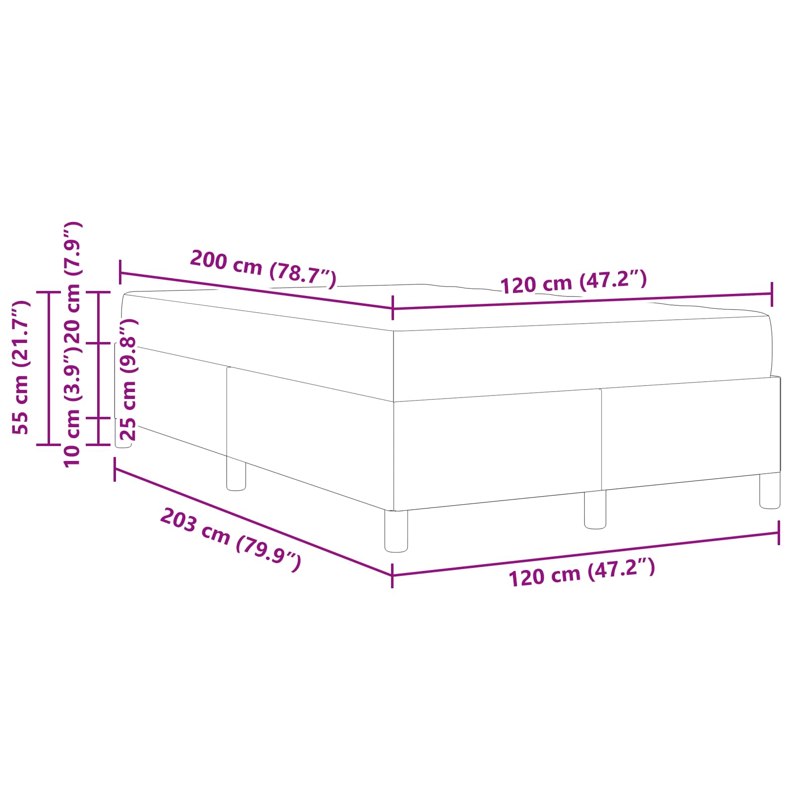Cadre de lit avec matelas Crème 120 x 200 cm tissu