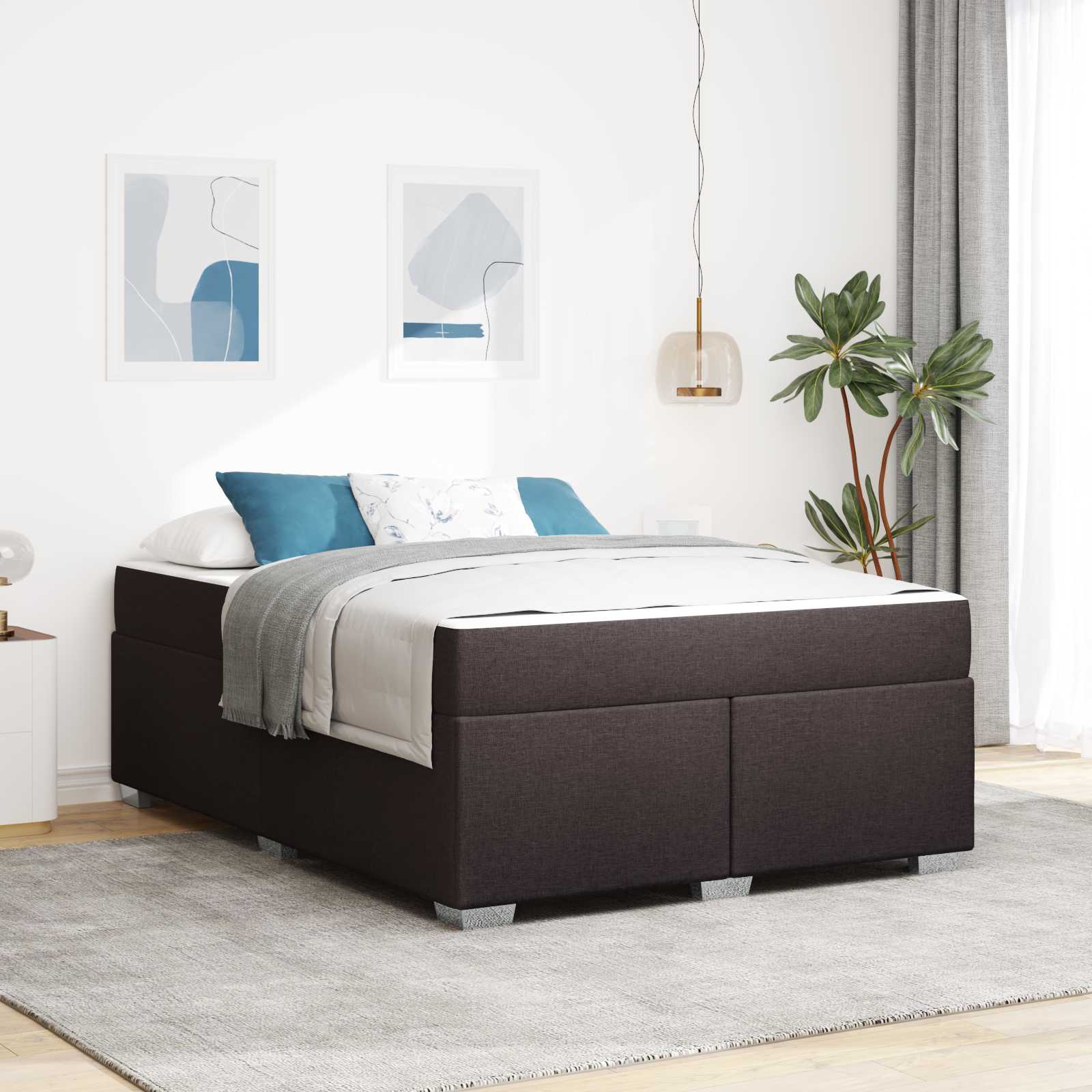 Cadre de lit avec matelas Marron foncé 160 x 200 cm tissu - XIOS