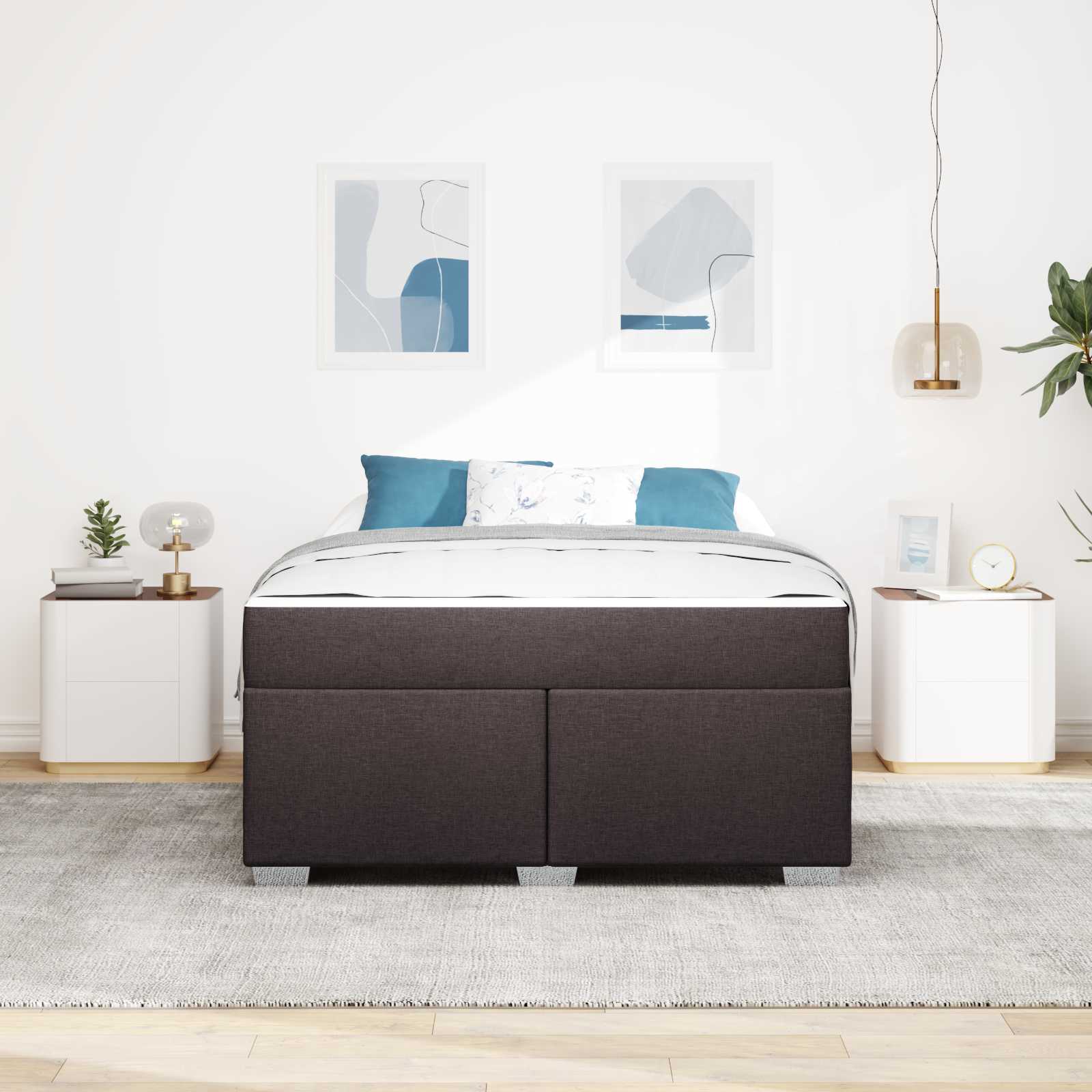 Cadre de lit avec matelas Marron foncé 160 x 200 cm tissu - XIOS