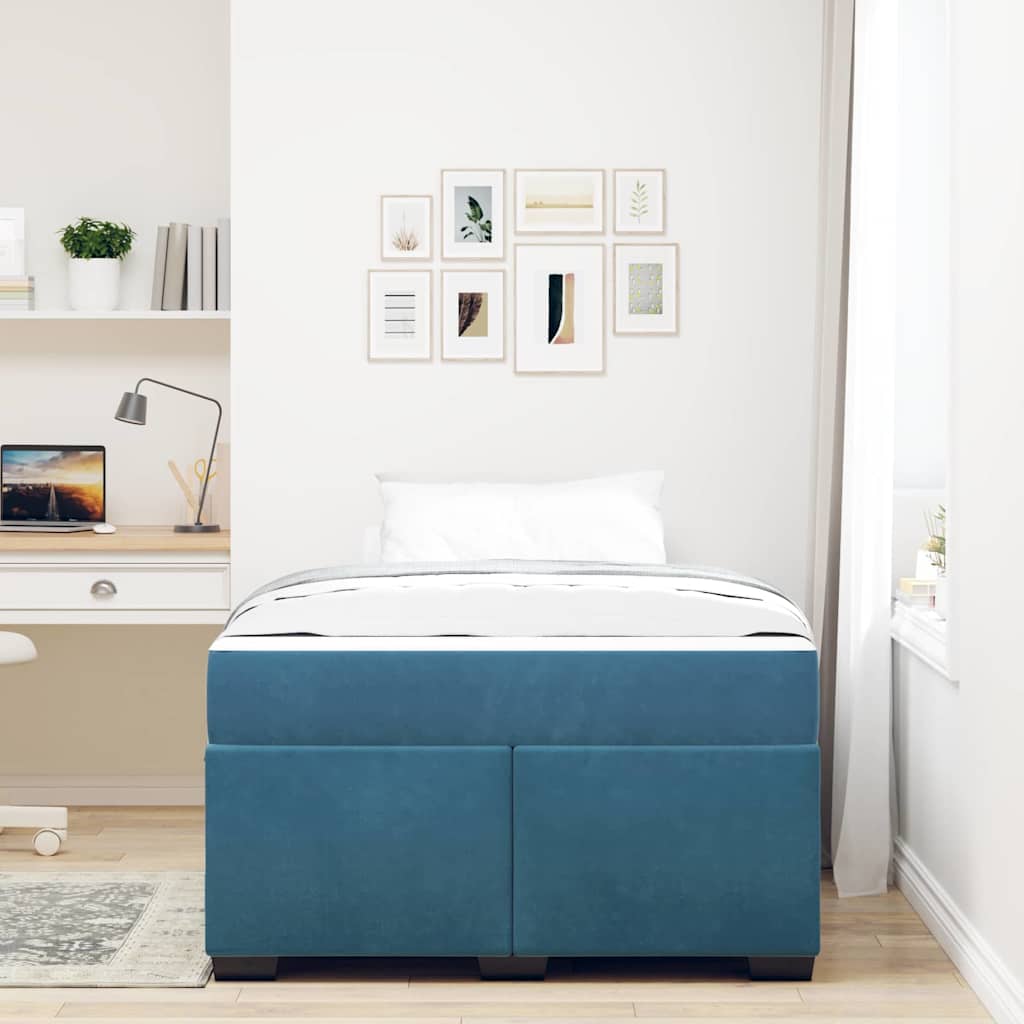 Cadre de lit avec matelas Bleu foncé 120 x 190 cm tissu - XIOS