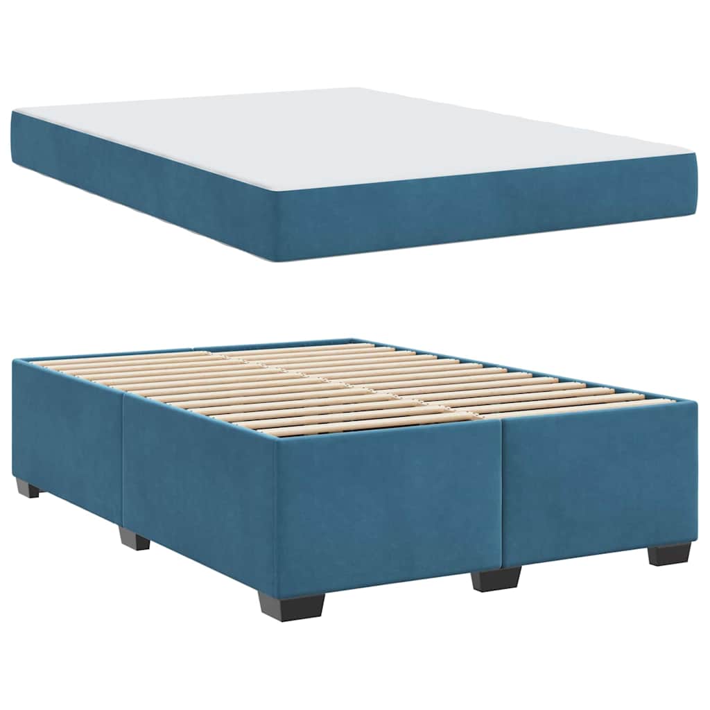 Cadre de lit avec matelas Bleu foncé 140 x 200 cm tissu - XIOS