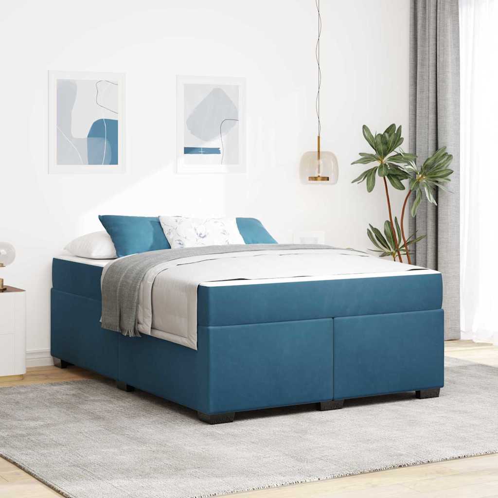 Cadre de lit avec matelas Bleu foncé 160 x 200 cm tissu
