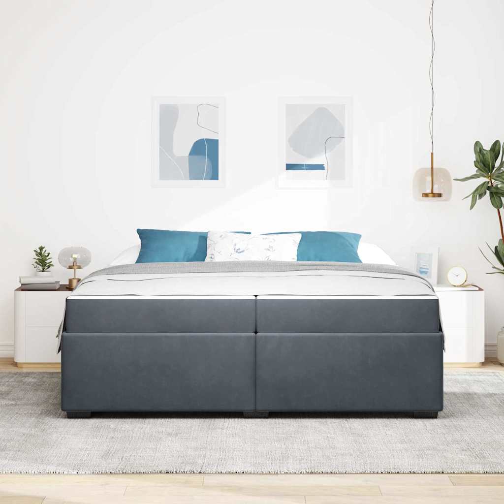 Cadre de lit avec matelas Gris foncé 200 x 200 cm Velours - XIOS