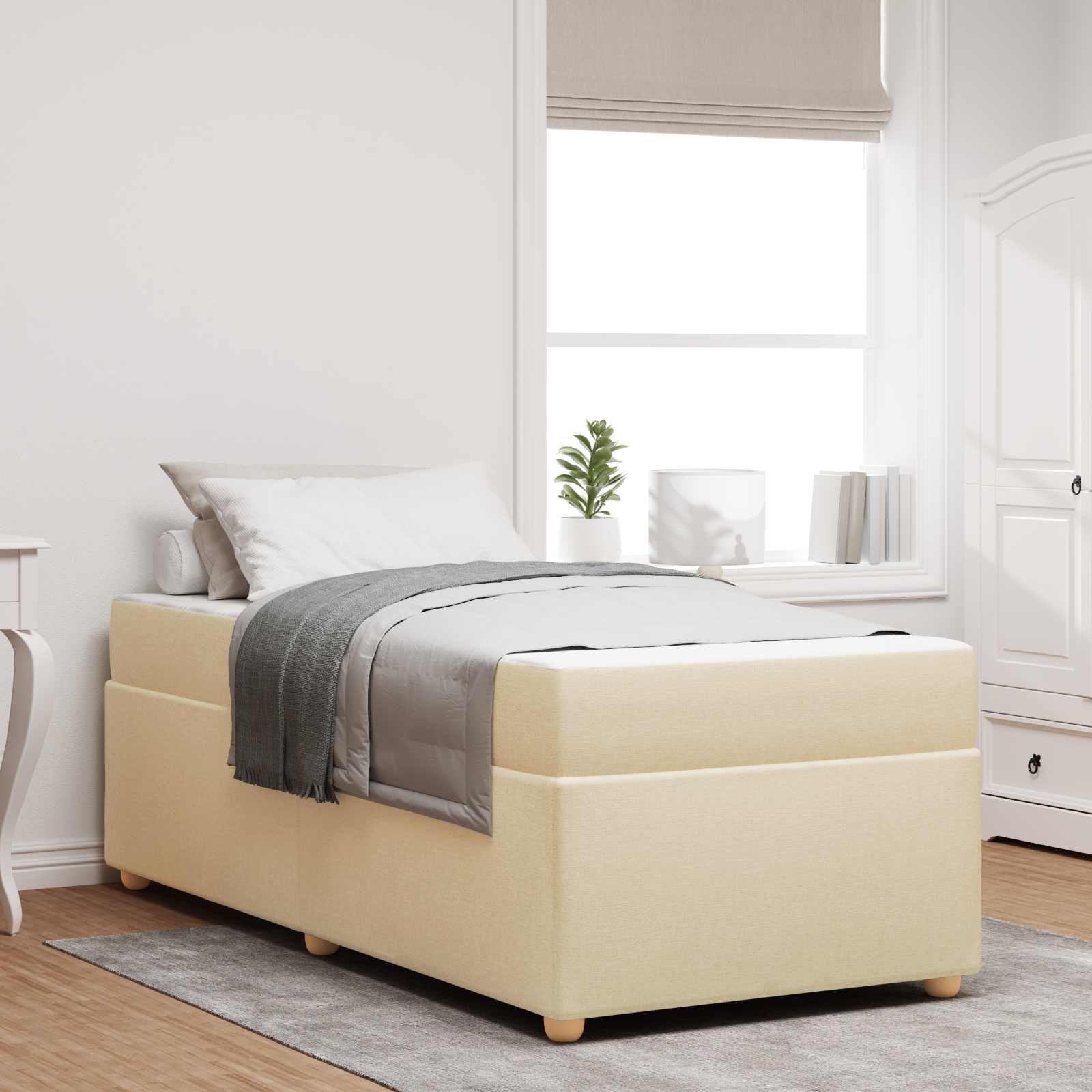 Cadre de lit avec matelas Crème 80 x 200 cm tissu - XIOS
