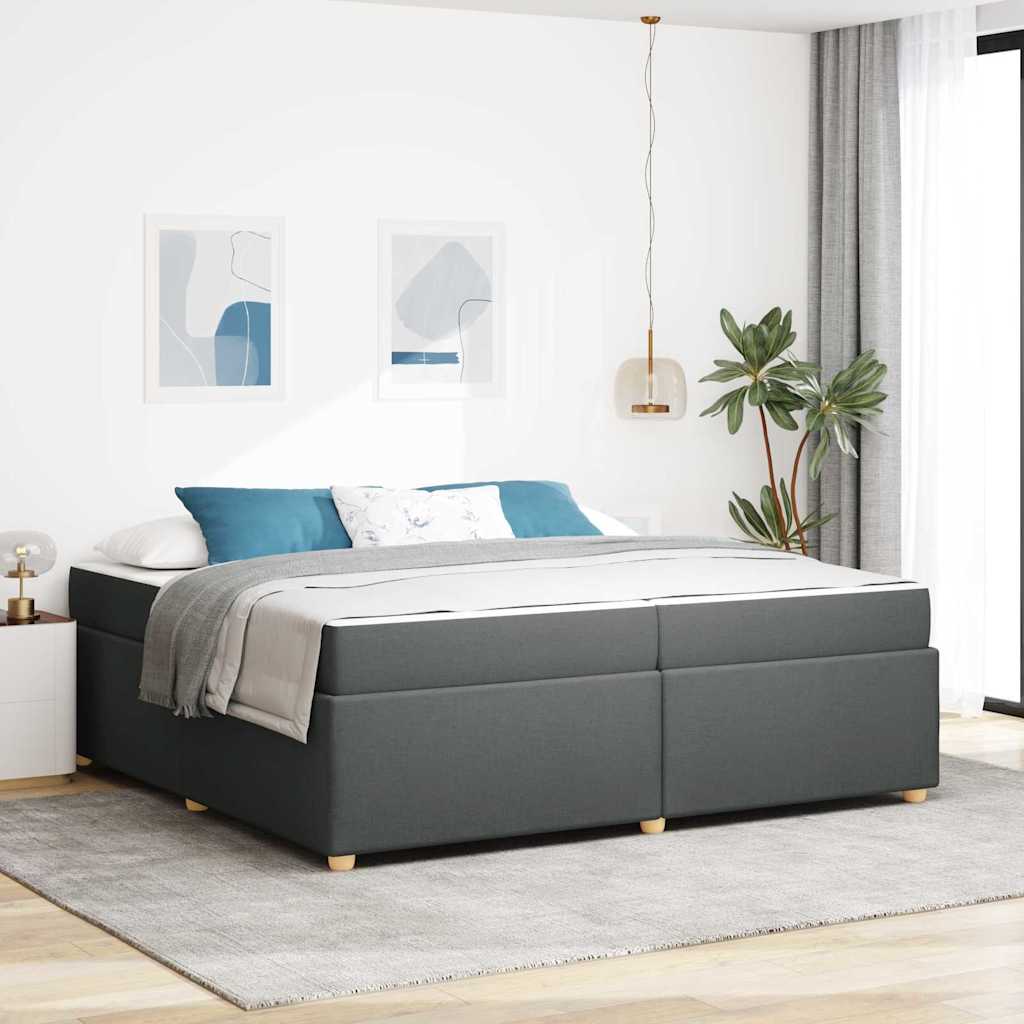 Cadre de lit avec matelas Gris foncé 200 x 200 cm tissu - XIOS