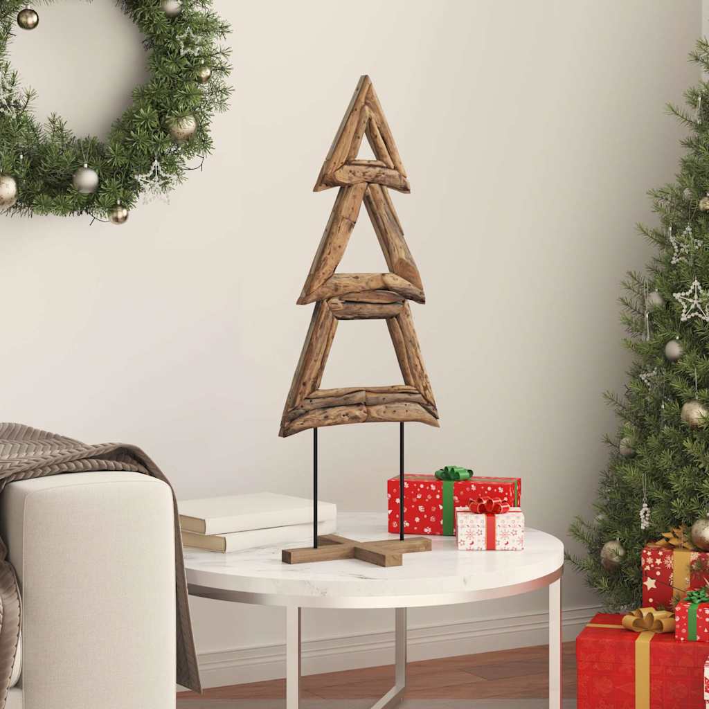 Sapin de Noël avec support Marron 90 cm Bois de teck solide - XIOS