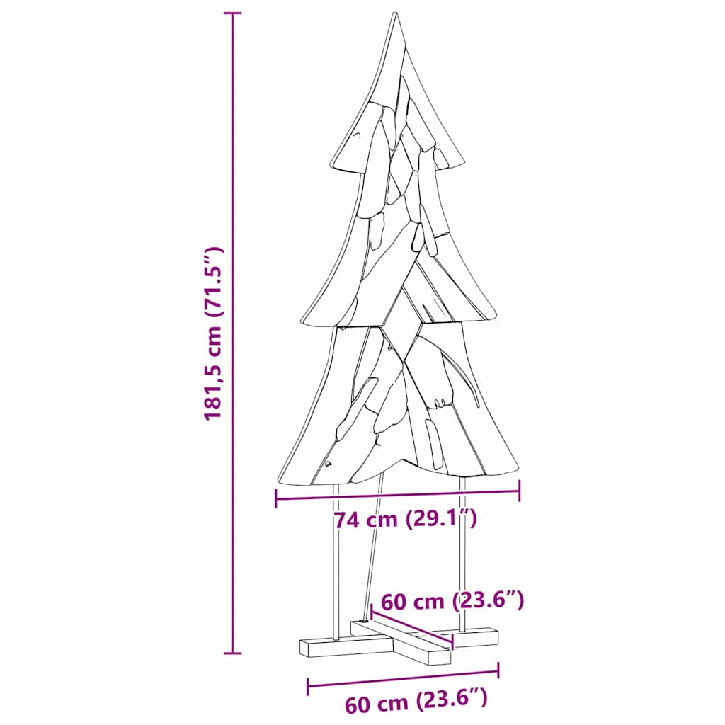 Sapin de Noël avec support Marron 180 cm Bois de teck solide - XIOS