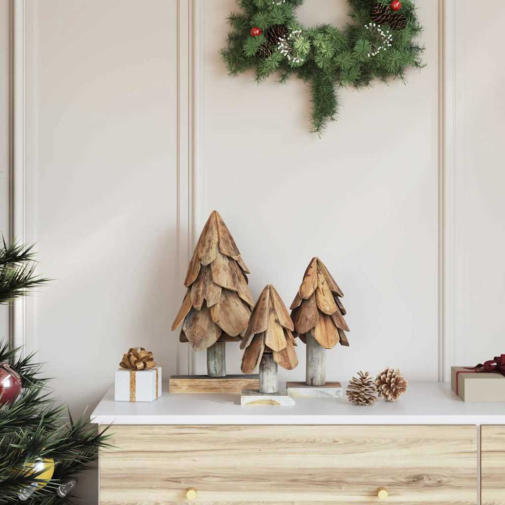 Sapin de Noël avec support 3 pcs Marron Bois de teck solide - XIOS