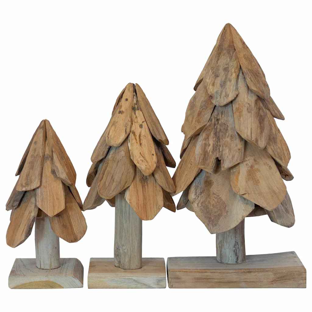 Sapin de Noël avec support 3 pcs Marron Bois de teck solide - XIOS