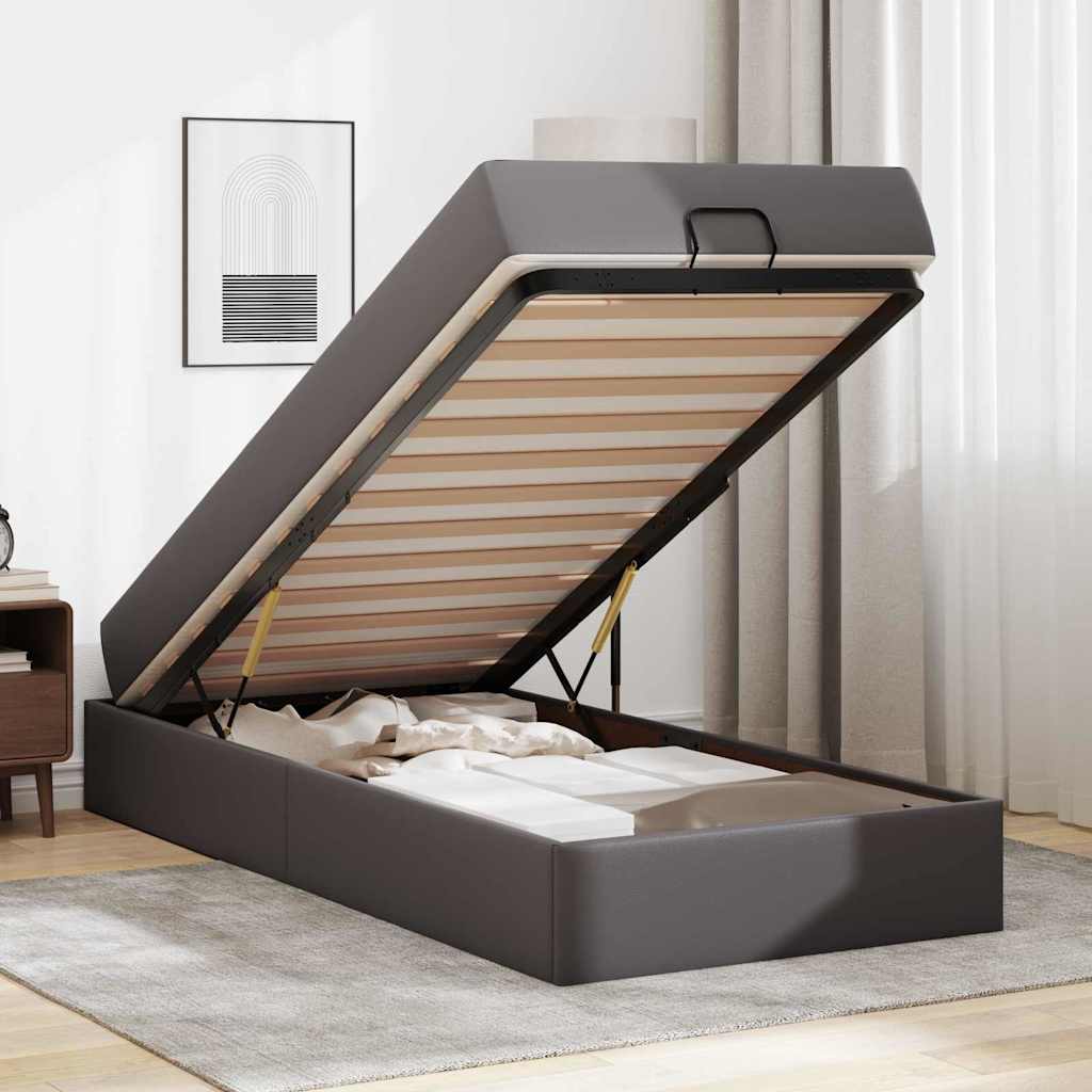 Cadre de lit avec matelas Gris 90 x 190 cm Faux cuir - XIOS