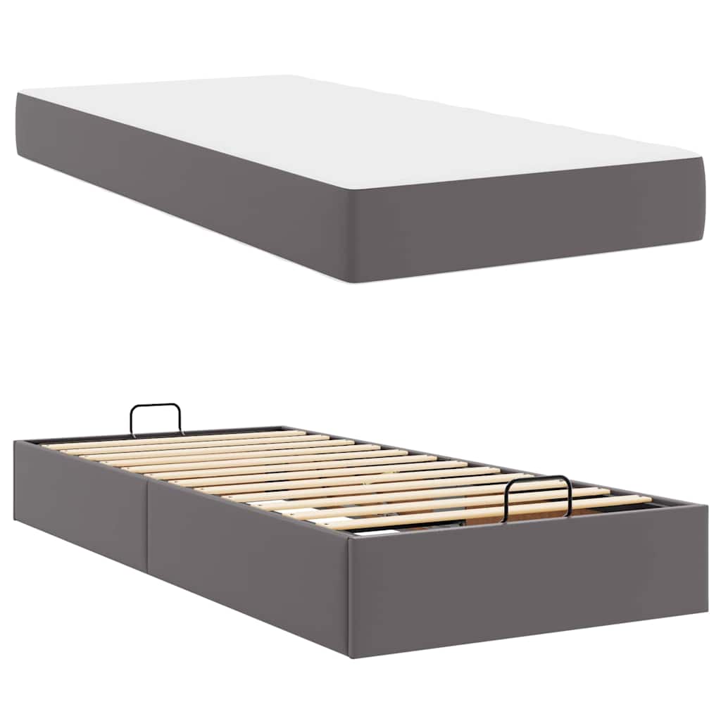 Cadre de lit avec matelas Gris 100 x 200 cm Faux cuir - XIOS