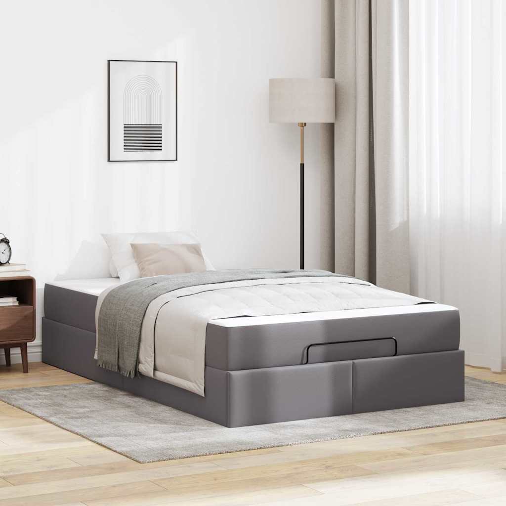 Cadre de lit avec matelas Gris 120 x 190 cm Faux cuir - XIOS