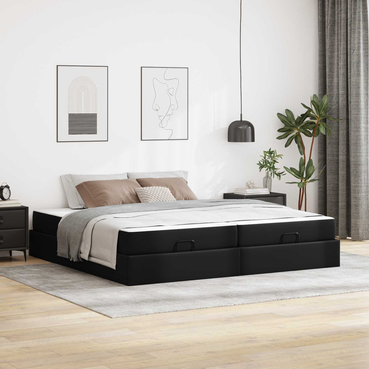 Cadre de lit avec matelas Autre 2 pièces Noir PVC