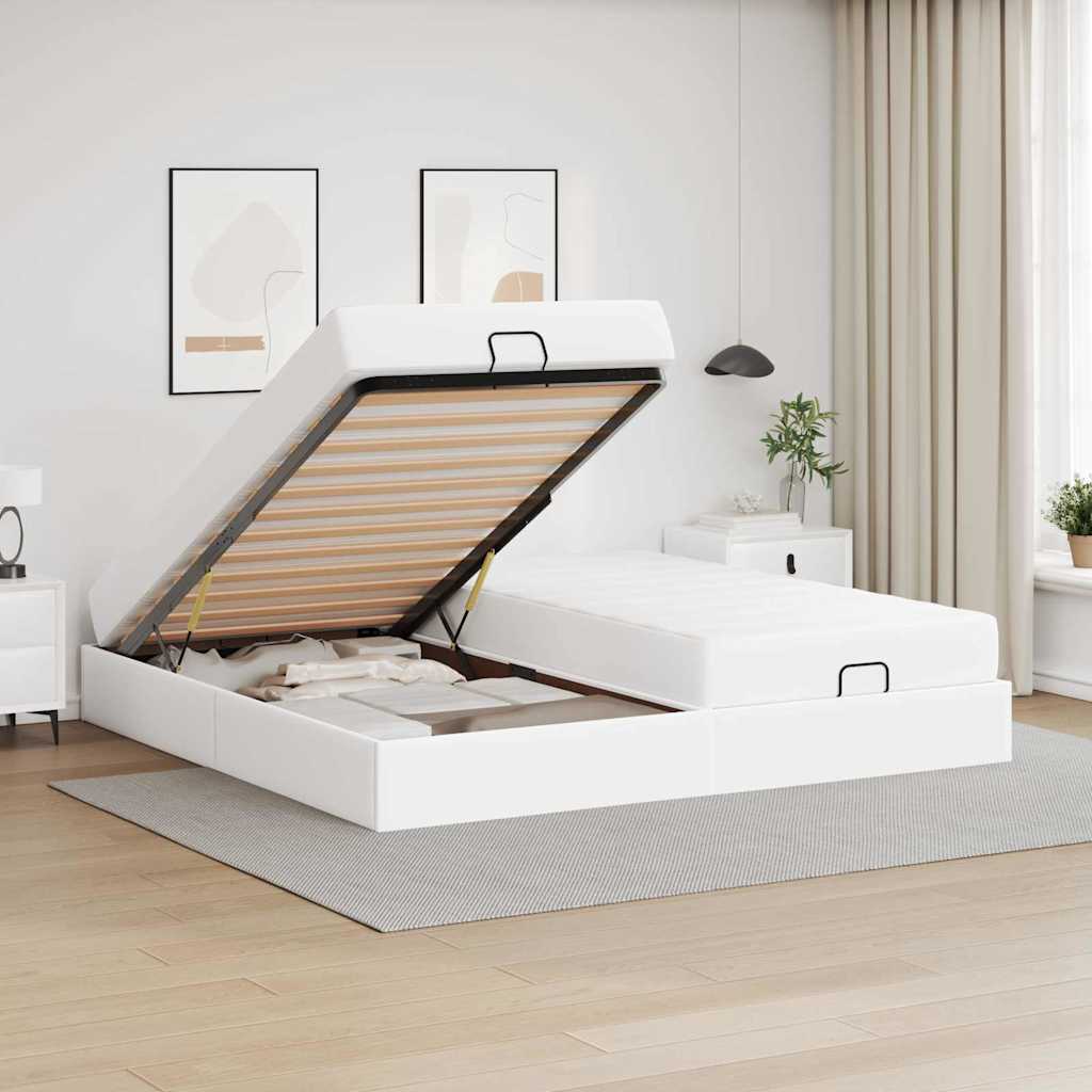 Cadre de lit avec matelas Blanc pur 200 x 200 cm Faux cuir - XIOS
