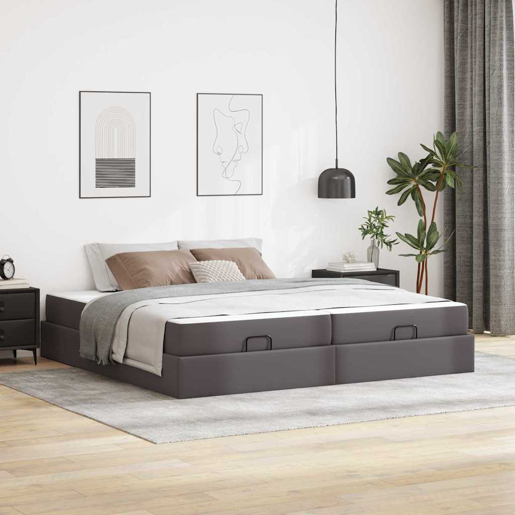 Cadre de lit avec matelas Gris 200 x 200 cm Faux cuir - XIOS