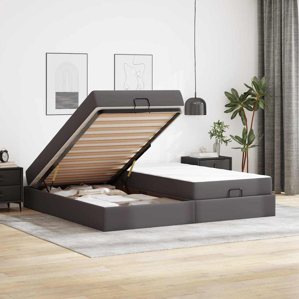 Cadre de lit avec matelas Gris 200 x 200 cm Faux cuir - XIOS