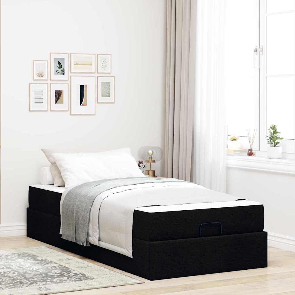 Cadre de lit avec matelas Noir 80 x 200 cm tissu - XIOS