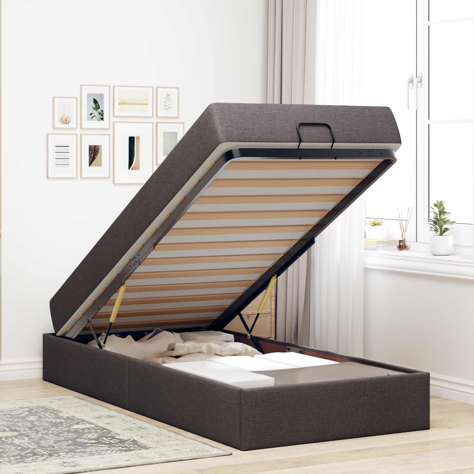Cadre de lit avec matelas 2 pc Tan tissu