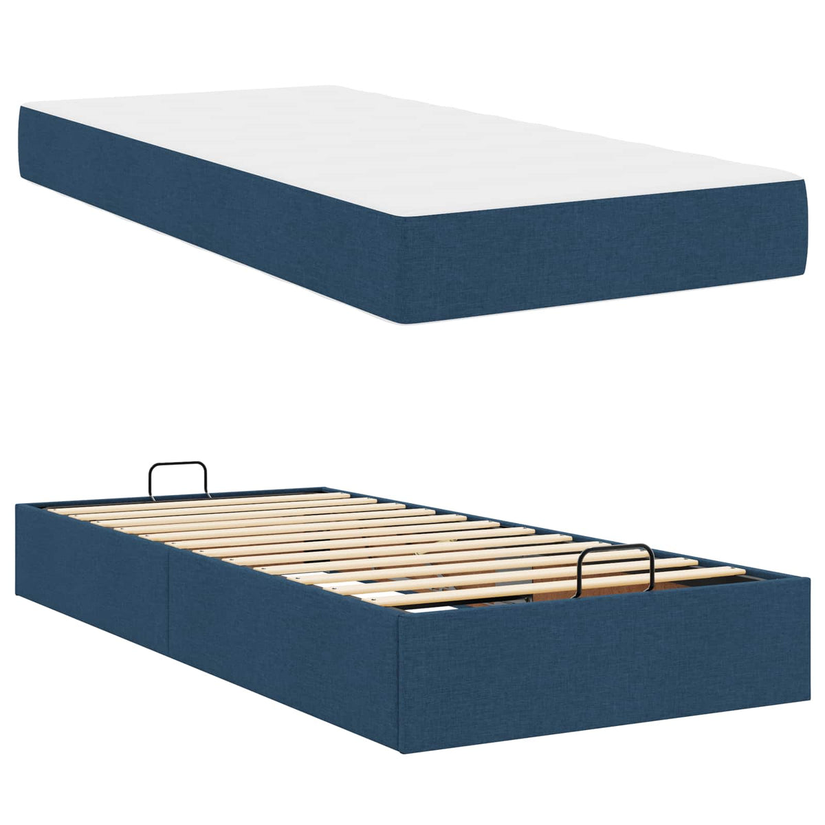 Cadre de lit avec matelas 2 pièces Bleu tissu