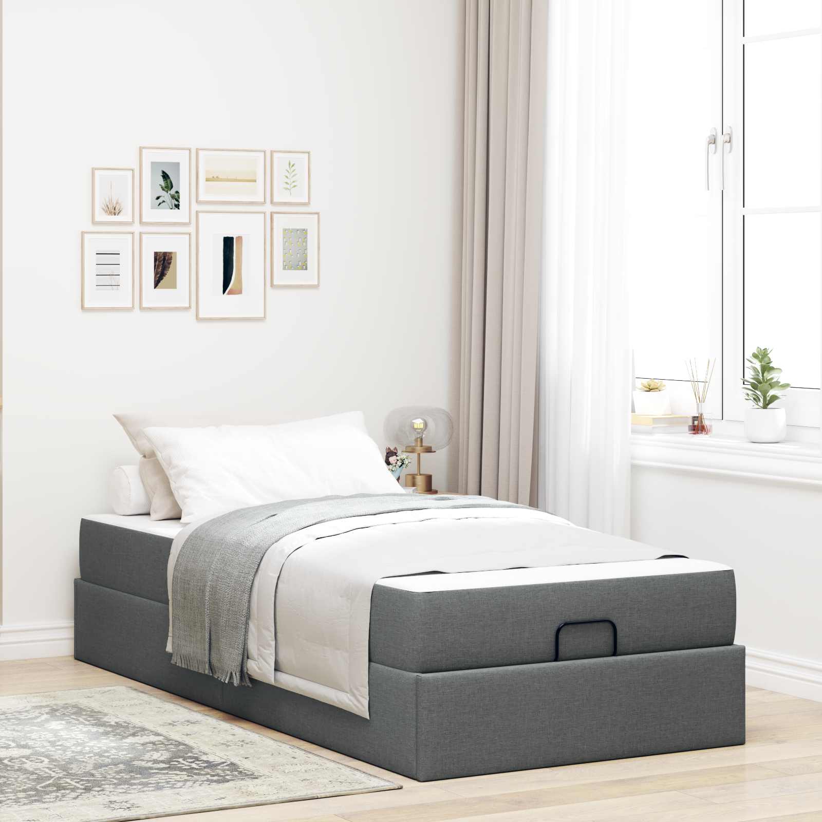 Cadre de lit avec matelas 2 pc Gris Foncé tissu