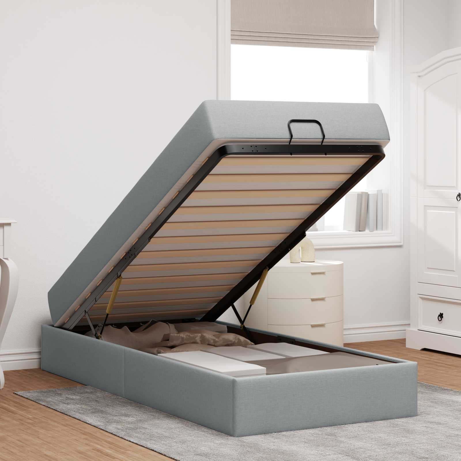 Cadre de lit avec matelas 2 pc Gris clair tissu