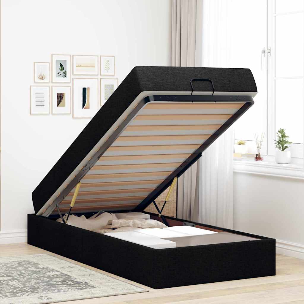 Cadre de lit avec matelas Noir 90 x 200 cm tissu - XIOS