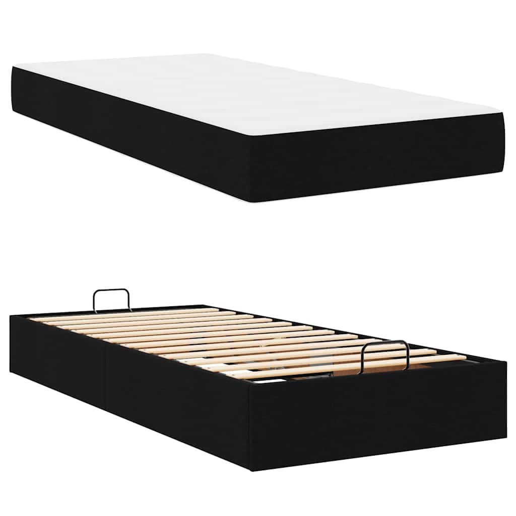 Cadre de lit avec matelas Noir 100 x 200 cm tissu - XIOS