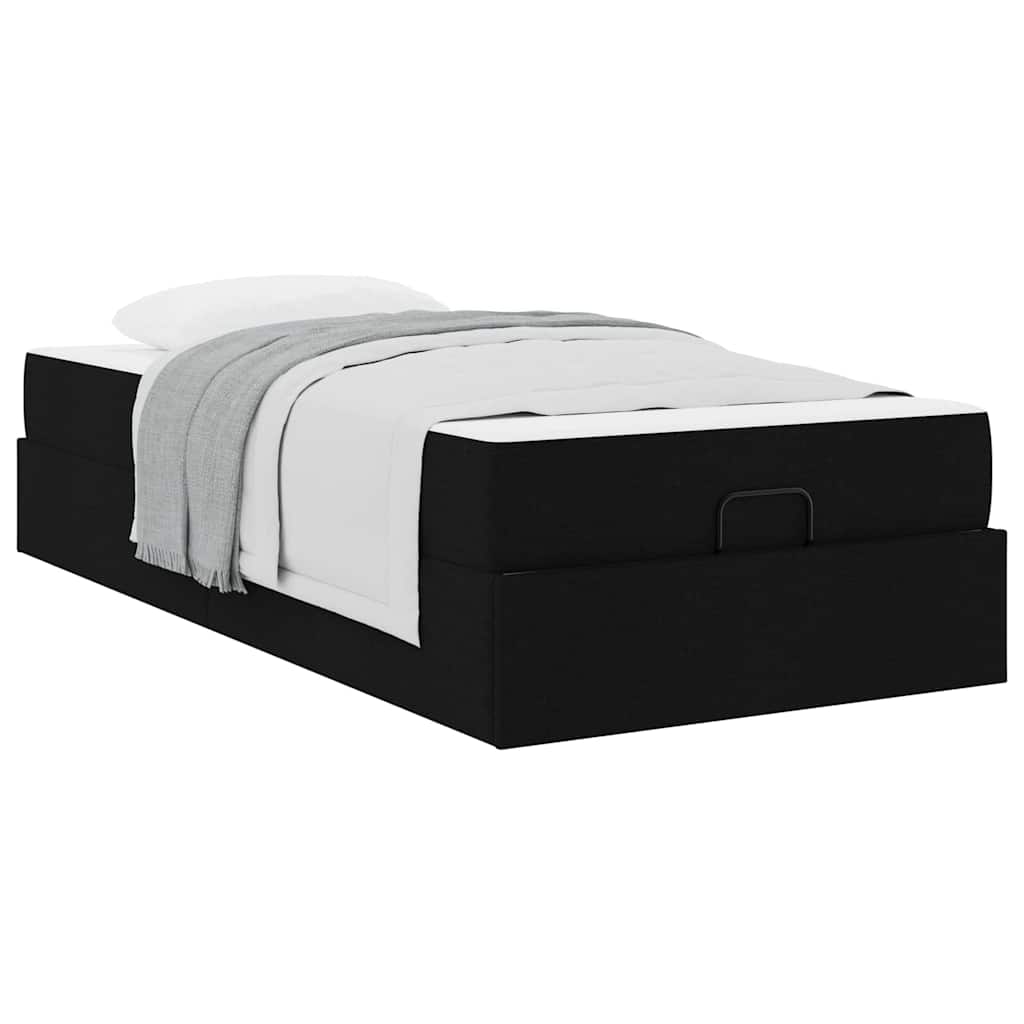 Cadre de lit avec matelas Noir 100 x 200 cm tissu - XIOS